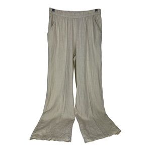Karyn Seo Sz Medium Linen Cream Wide Leg Pants Pockets Lagenlook
